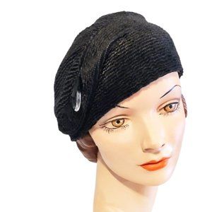 1930s True Vintage Black Fabric Draped Cloche Tur… - image 1